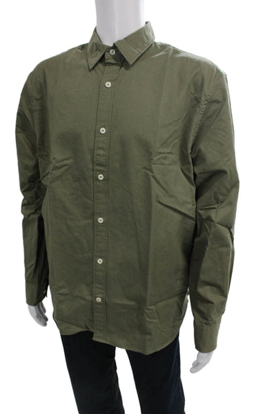 Banana Republic Mens Button Front Long Sleeve Collared Shirt Green Cotton XL