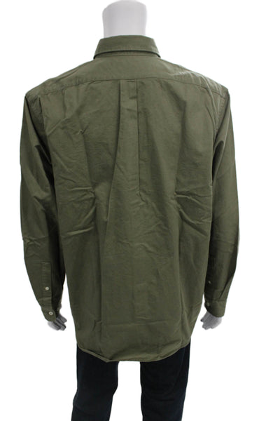 Banana Republic Mens Button Front Long Sleeve Collared Shirt Green Cotton XL