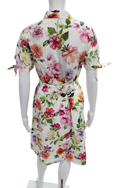Zara Womens Shirt Dress White Cotton Collared Button Floral Mid-Calf Size XS