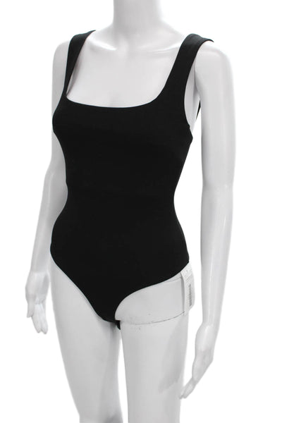 ASTR Womens One Piece Bodysuit Black Square Neck Sleeveless Rayon Blend Size XS