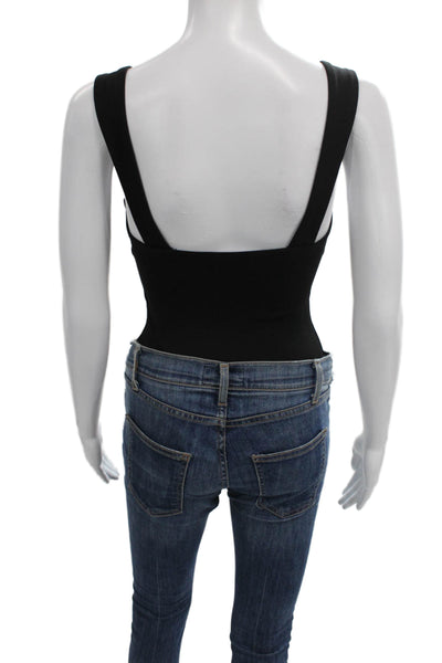 ASTR Womens One Piece Bodysuit Black Square Neck Sleeveless Rayon Blend Size XS