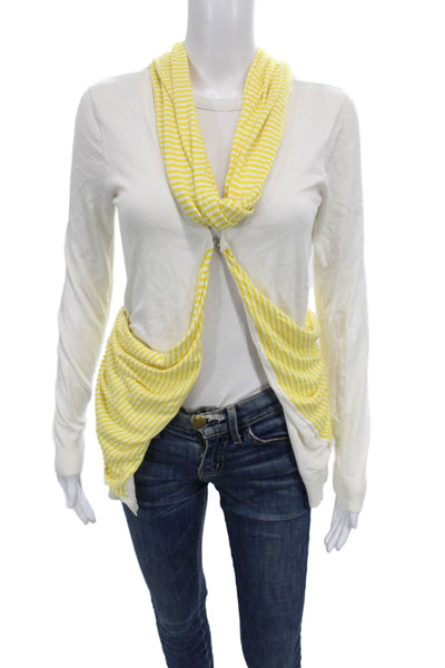 Trina Turk Women Cardigan Striped Cowl Neck Long Sleeve White Size S