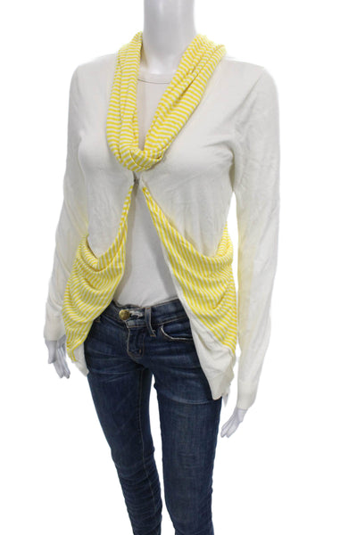 Trina Turk Women Cardigan Striped Cowl Neck Long Sleeve White Size S