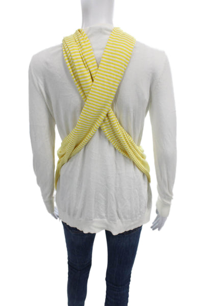 Trina Turk Women Cardigan Striped Cowl Neck Long Sleeve White Size S