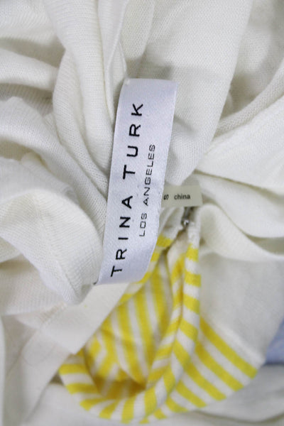 Trina Turk Women Cardigan Striped Cowl Neck Long Sleeve White Size S