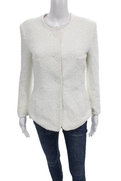 Theyskens Theory Womens Basic Jacket White Nylon Button Long Sleeve Size 6