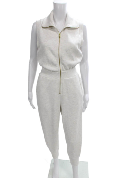 Varley Womens Beige Collared Sleeveless Jumpsuit Zip Closure Size 2XS