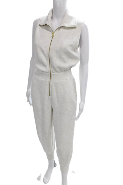 Varley Womens Beige Collared Sleeveless Jumpsuit Zip Closure Size 2XS