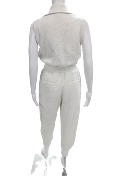 Varley Womens Beige Collared Sleeveless Jumpsuit Zip Closure Size 2XS