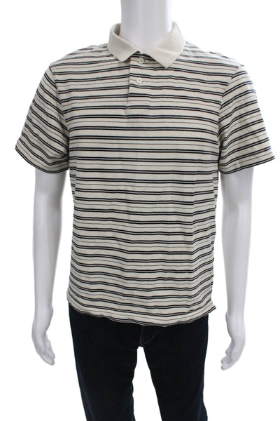 Zara Mens Beige Cotton Striped Collared Polo Short Sleeve Size M