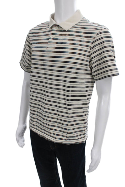 Zara Mens Beige Cotton Striped Collared Polo Short Sleeve Size M