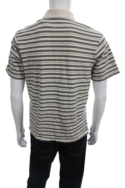 Zara Mens Beige Cotton Striped Collared Polo Short Sleeve Size M