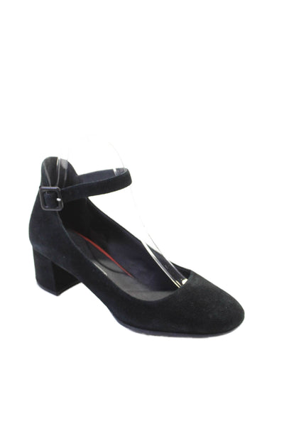 Rockport Womens Block Heel Suede Ankle Strap Pumps Black Size 6