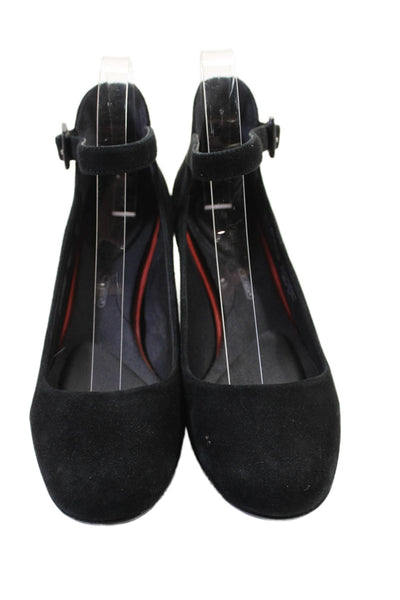 Rockport Womens Block Heel Suede Ankle Strap Pumps Black Size 6