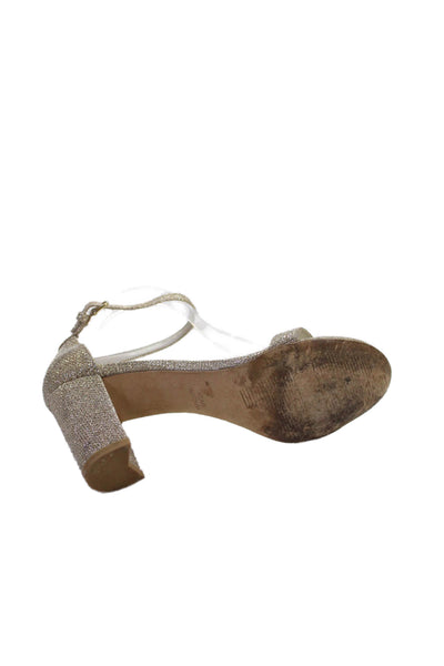 Stuart Weitzman Womens Block Heel Metallic Ankle Strap Sandals Gold Tone Size 7M