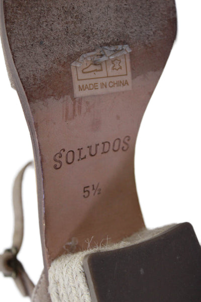 Soludos Womens Block Heel Suede Ankle Strap Sandals Brown Size 5.5