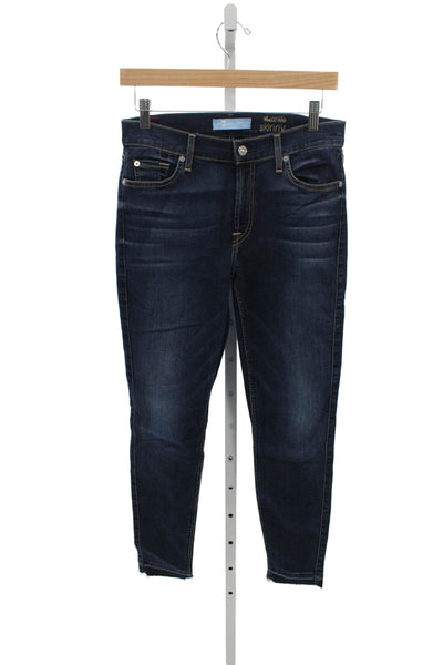 7 For All Mankind Women Ankle Jeans Blue Cotton Blend Solid Size 28