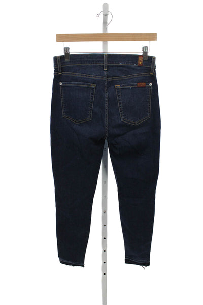 7 For All Mankind Women Ankle Jeans Blue Cotton Blend Solid Size 28