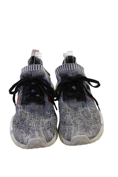 Adidas Mens Lace Up NMD R1 Primeknit Tri Color Sneakers Gray Black Blue Size 10