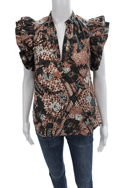 Ulla Johnson Women Floral V-Neck Cotton Sleeveless Blouse Multicolor Size 2