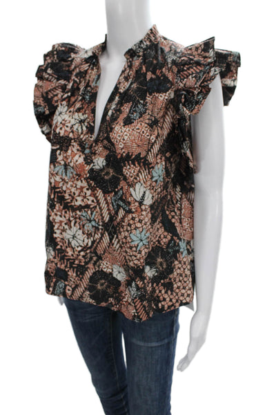 Ulla Johnson Women Floral V-Neck Cotton Sleeveless Blouse Multicolor Size 2