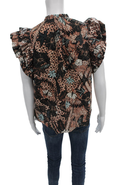 Ulla Johnson Women Floral V-Neck Cotton Sleeveless Blouse Multicolor Size 2