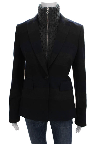 Veronica Beard Womens Black Striped Basic Jacket Polyester Long Sleeve Size 2