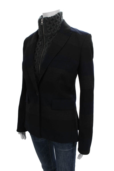 Veronica Beard Womens Black Striped Basic Jacket Polyester Long Sleeve Size 2