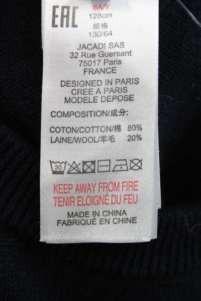 Jacadi Boys Graphic Print Crew Neck Long Sleeve Sweater Top Navy Size 8A