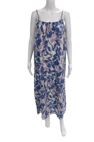 Chloe Stora Women Maxi Floral Scoop Neck Sleeveless Midi Dress Blue Size 38