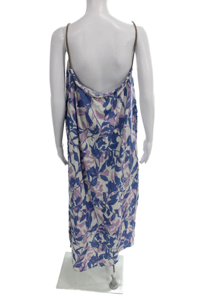 Chloe Stora Women Maxi Floral Scoop Neck Sleeveless Midi Dress Blue Size 38