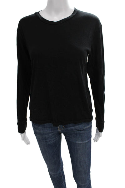 Eterne Women Basic Black Cotton Long Sleeve Round Neck T-Shirt Size XS