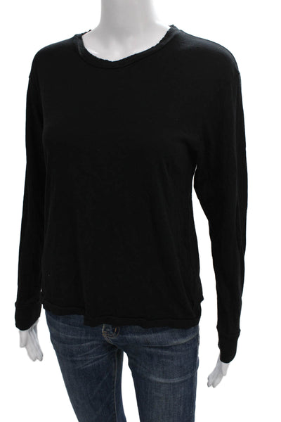 Eterne Women Basic Black Cotton Long Sleeve Round Neck T-Shirt Size XS