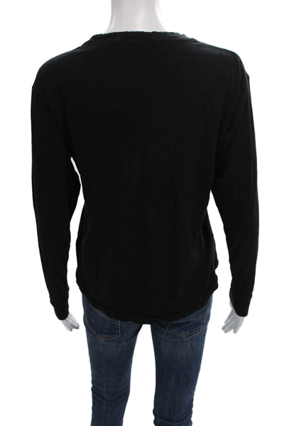 Eterne Women Basic Black Cotton Long Sleeve Round Neck T-Shirt Size XS