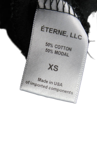 Eterne Women Basic Black Cotton Long Sleeve Round Neck T-Shirt Size XS