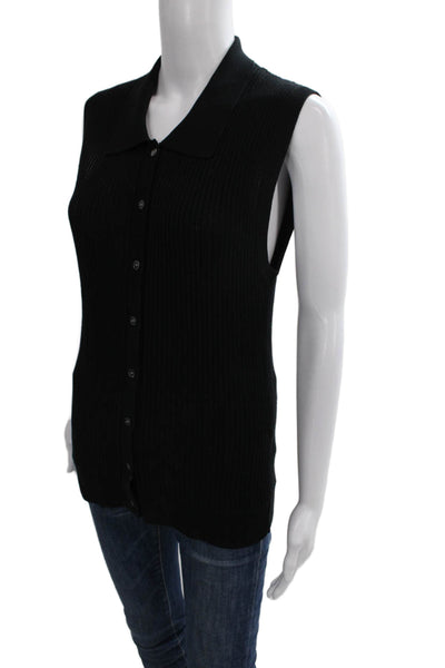 CO Women Cardigan Collared Button Silk Sleeveless Black Fall Size S