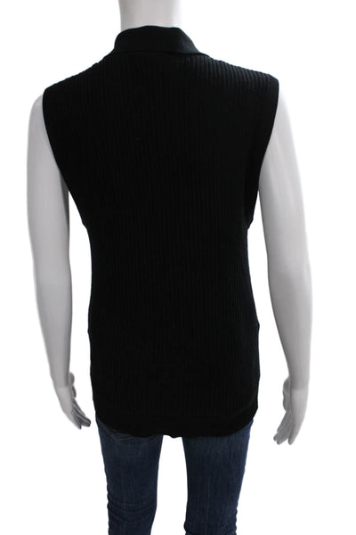 CO Women Cardigan Collared Button Silk Sleeveless Black Fall Size S