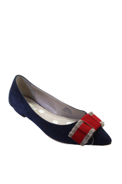 Boden Womens Suede Pointed Toe Bow Ballet Flats Navy Blue Red Size 39 9