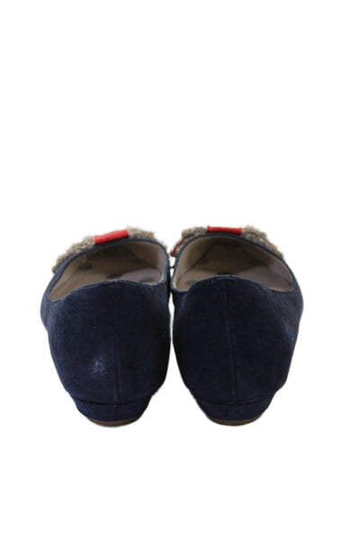 Boden Womens Suede Pointed Toe Bow Ballet Flats Navy Blue Red Size 39 9