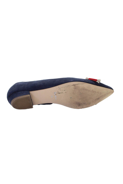 Boden Womens Suede Pointed Toe Bow Ballet Flats Navy Blue Red Size 39 9