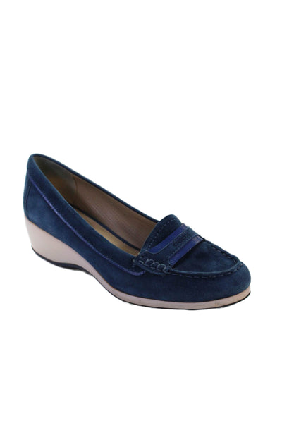 Geox Womens Suede Slide On Low Wedge Pumps Blue Size 39.5 9.5