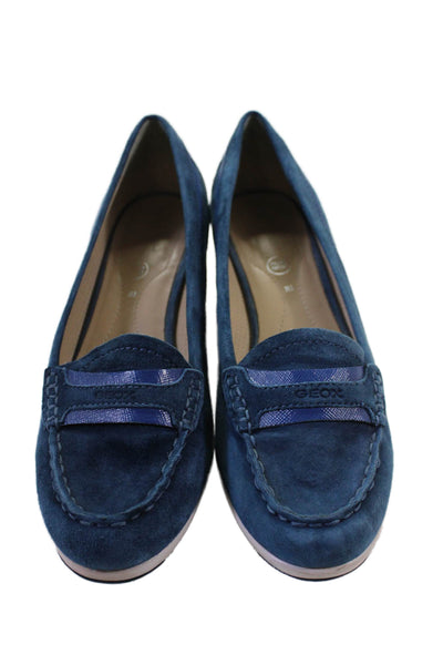 Geox Womens Suede Slide On Low Wedge Pumps Blue Size 39.5 9.5