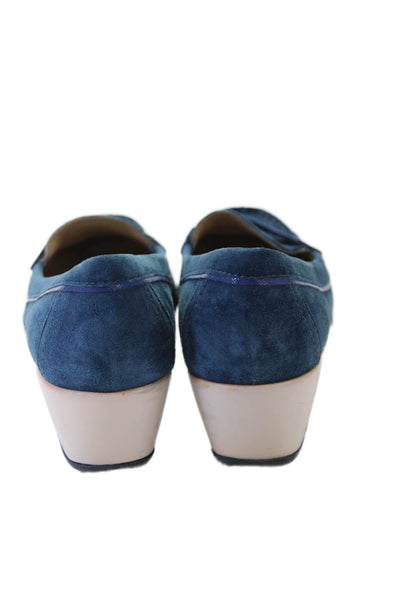 Geox Womens Suede Slide On Low Wedge Pumps Blue Size 39.5 9.5