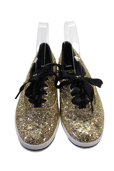 Keds x Kate Spade Womens Glitter Lace Up Low Top Sneakers Gold Size 7