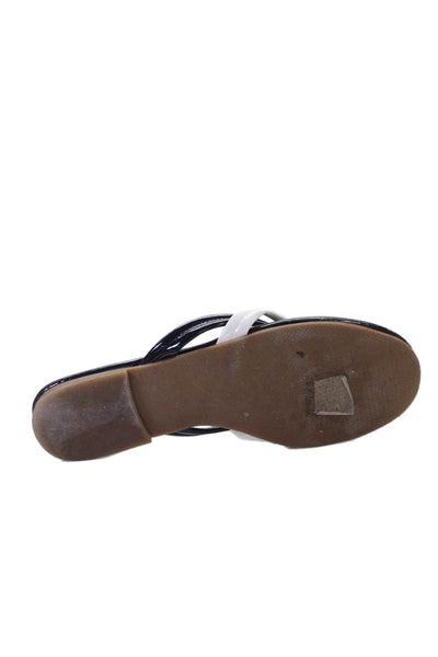 J. Mclaughlin Womens Thong Caitlin Sandals Navy Blue White Size 7.5 Medium