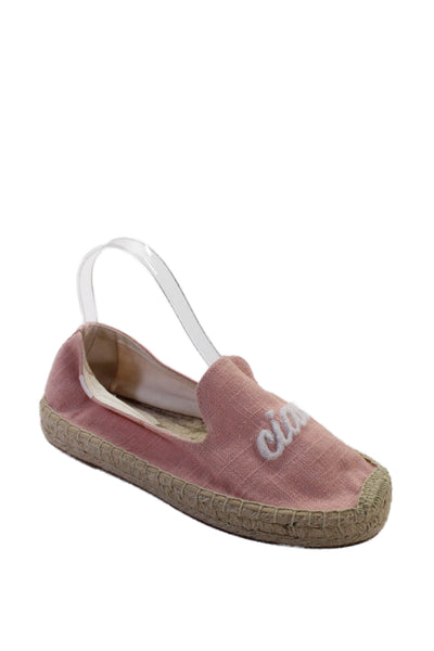 Soludos Womens Embroidered Slide On Espadrille Flats Pink White Size 7.5