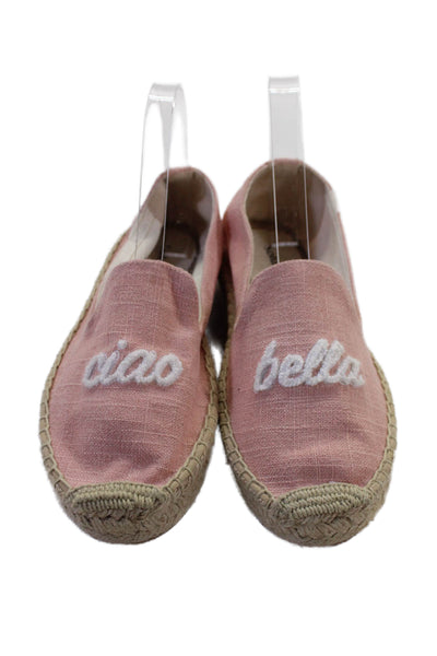 Soludos Womens Embroidered Slide On Espadrille Flats Pink White Size 7.5