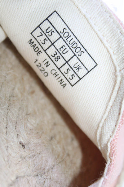 Soludos Womens Embroidered Slide On Espadrille Flats Pink White Size 7.5