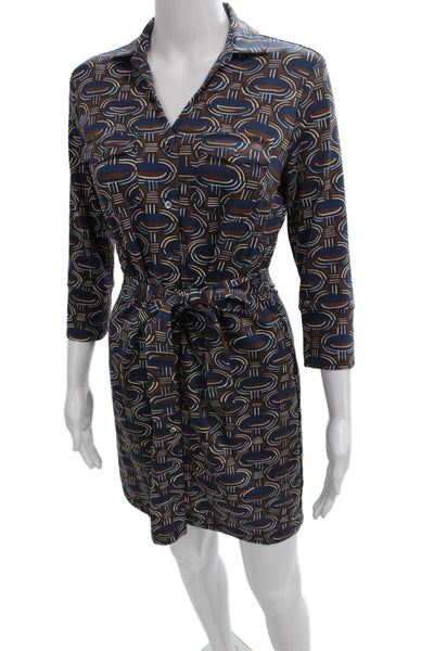 J. Mclaughlin Women Shirt Dress Blue Collar Button 3/4 Sleeve Geometric Size XS