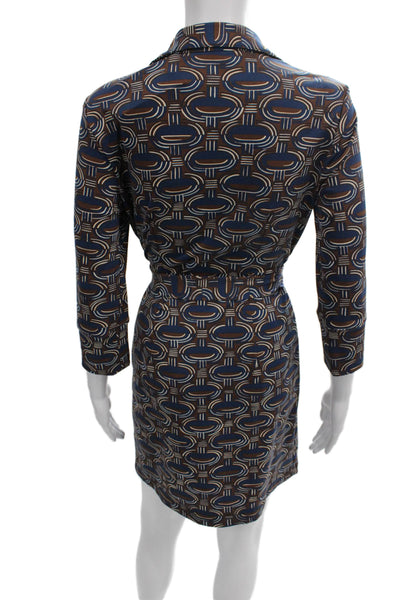 J. Mclaughlin Women Shirt Dress Blue Collar Button 3/4 Sleeve Geometric Size XS